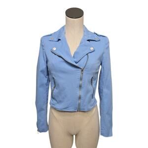 Color Me Courtney Size‎ 6 Dennis Biker Jacket Baby Blue Canvas Moto Colorful